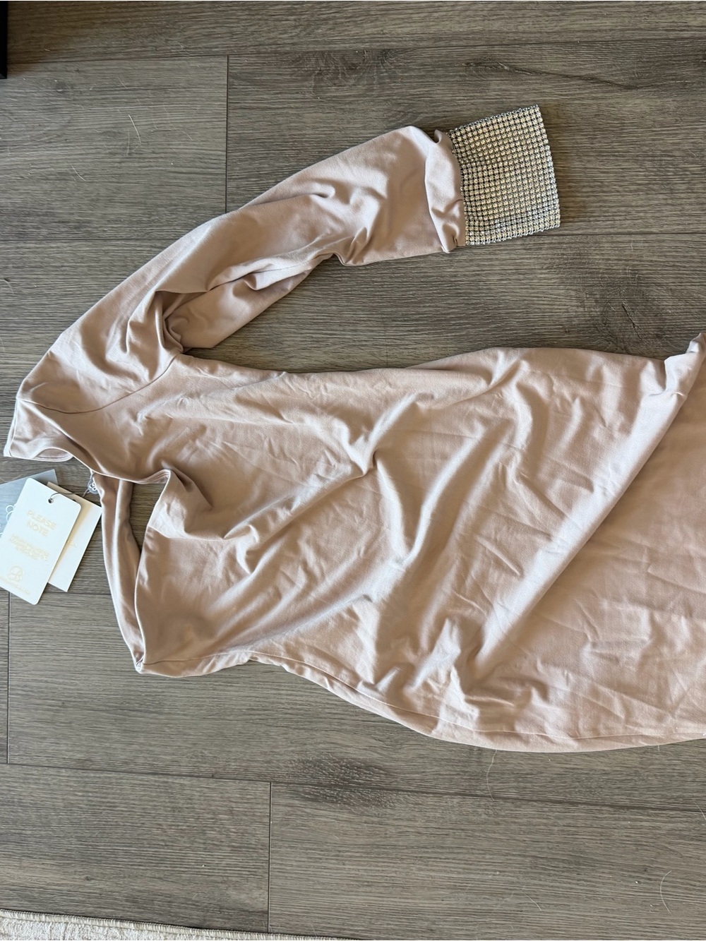 Bombshell Sportswear Blush Pink Long Sleeve Sleep Tee with Rhinestone Cuffs
